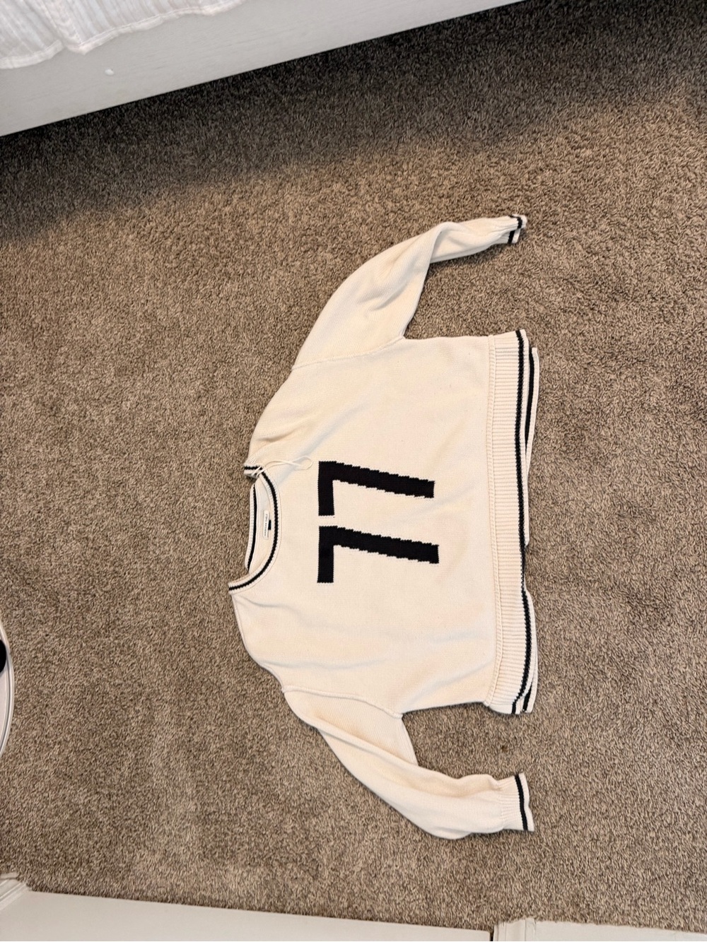 American Eagle Outfitters Cream Crewneck Sweater with Black '77' Graphic